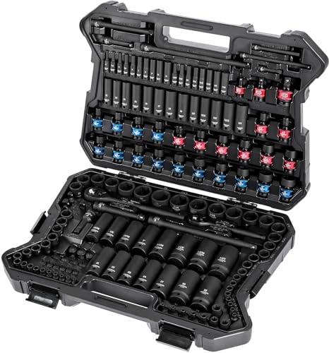 STARWORK TRUE MECHANIC 153-Piece 1/4, 3/8, 1/2 Drive Impact Socket Set, Professional, SAE/Metric