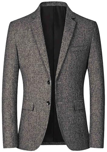 Mens Casual 2 Button Blazer Slim Fit Blazer Jacket Dress Business Wedding Party Jacket Vintage Wool Tweed Jacket Oversized Comfortable Sports Coats Solid Colours Long Sleeve Suit Jackets Dark Gray