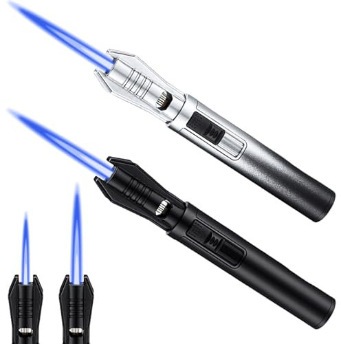 2 Stück 13,6cm Sturmfeuerzeug Jetflamme: Gas Nachfüllbar Jetflamme Feuerzeug Winddicht Langes Stabfeuerzeug Jet Feuerzeug für Kerzen, Küche, Camping, Kamin (Verkauft ohne Butangas)