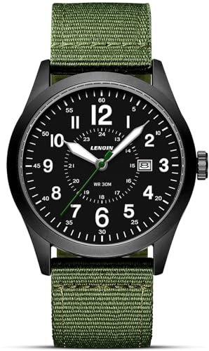 LN LENQIN Uhren Herren Herren Uhr Militär Uhr 30M wasserdichte Armbanduhrherren Analog Quarzuhr für Männer mit Datum Sportuhr Nylon Band Taktische