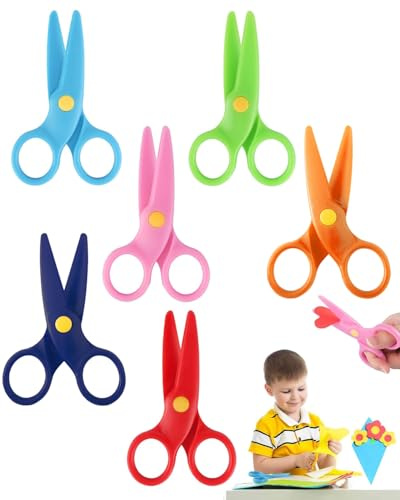 MYGLOAR 6 pezzi forbici di sicurezza per bambini, forbici di carta in plastica PP da 12 cm, forbici prescolari per bambini dai 2 anni in su, mini forbici artigianali per bambini per l'asilo