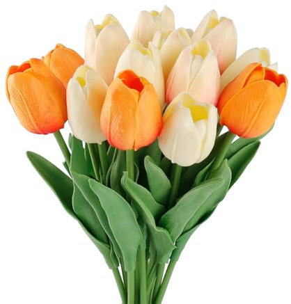 CHENGCKJ Lot de 15 tulipes artificielles en latex - Toucher réel - Bouquet de fleurs artificielles pour bouquet de mariage, maison, décoration (rose, jaune, blanc)