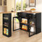Wyibwy Mesa de bar extensible con espacio de almacenamiento (138-204×39×104 cm), mesa de comedor giratoria de 360°, isla de cocina, aparador con estantes y cristal, negro