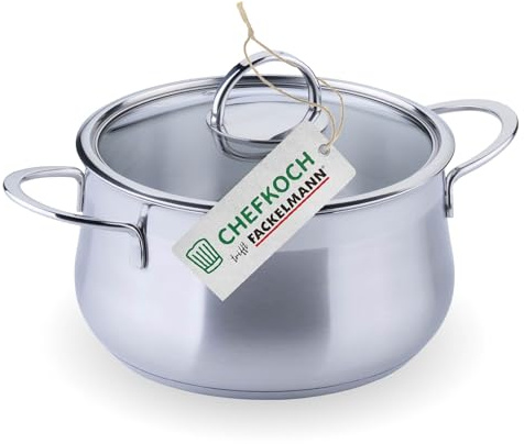 FACKELMANN Chefkoch trifft Kochtopf mit Glasdeckel – ø20cm Edelstahl 18/8, Aluminium-Kern, für alle Herdarten inkl. Induktion – spülmaschinengeeignet
