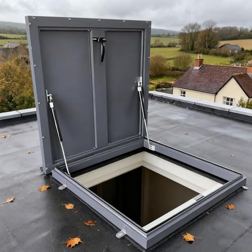 Aluminum Roof Hatch - Roof Security Access Door with Switch Type Handle, Roof Steel Escape Security Door with Hydraulic Support Rod, for Attic Basement Vault Cellar (80×80cm)
