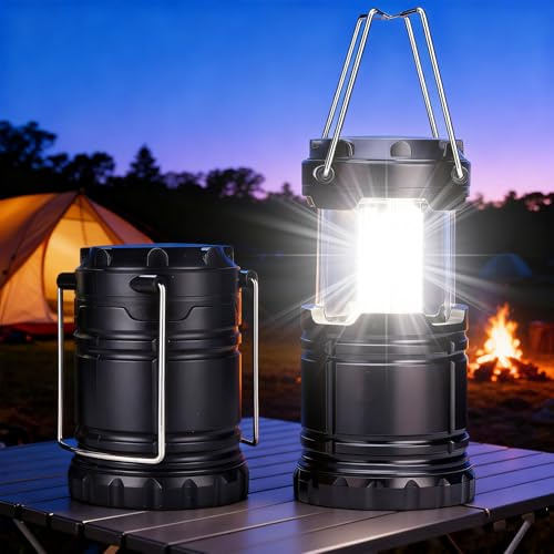LIAISIMI Lampe Camping LED, Lot de 2 Lampes de Camping Portables, Fonctionne avec 3 Piles AAA (Non Incluses), Lanterne Camping pour la Randonnée, la Pêche, le Garage et les Urgences