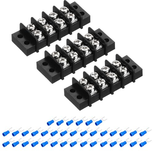 QUARKZMAN 3 Pz Terminale A Doppia riga 6P 300V 20A Blocco Barriera Con Viti PA66 Con 36Pz Connettori A Forchetta Termorestringenti 16A Per Collegamento Fili