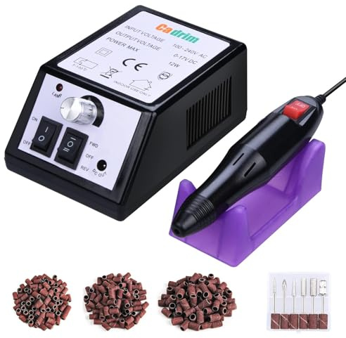 Cadrim Fresa de uñas eléctrica profesional, 20000 rpm, fresa de uñas para uñas de gel, juego de manicura y pedicura, lima de uñas eléctrica para salón de uñas, manicura personal DIY (negro)