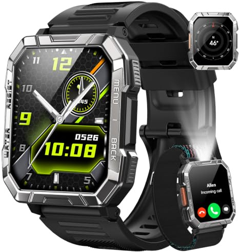 Blackview Reloj Inteligente Hombre Militar - 2.01” Smartwatch Hombre con Linterna, Brújula, Llamadas Bluetooth, Pulsómetro, Monitor de Sueño, Reloj Deportivo con Podómetro, 100+ Modos Deportivos