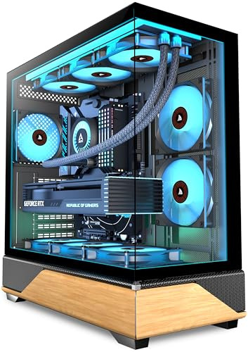 KEDIERS Alloggiamento per PC preinstallato, 5 × 120 mm, Nero, ATX Mid Tower PC, case per computer con vista panoramica, pannello frontale in vetro temperato, nero, P6 ARGB