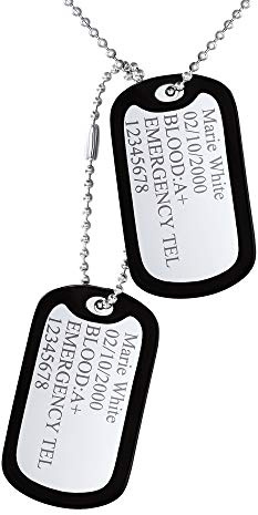 Custom4U 2pcs Plaques Militaires Collana Con Nome Personalizzabile a Uomo Prénom à Graver Homme Pendentif Army Dog Tag