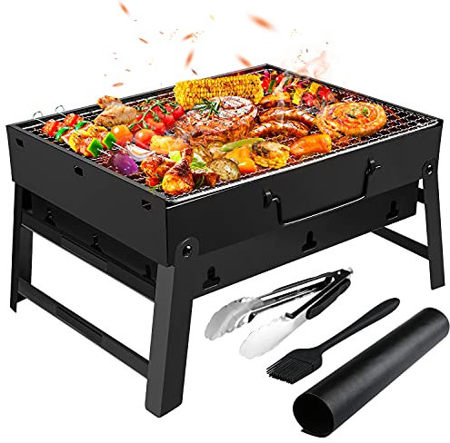 Gifort Portable Grill, BBQ Holzkohlegrill Tragbar Mini Grill mit Rostfreier Stahl BBQ Drahtgeflecht Faltbare Mini Holzkohlegrill BBQ für Outdoor Garten Camping Party Beach Barbecue