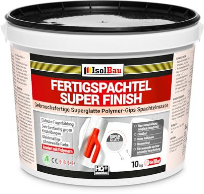 Isolbau Super Finish Spachtel 5 kg, Glättspachtel Fugenspachtel, Gebrauchsfertige Polymer-Gips Fertigspachtel Spachtelmasse für innen, Weiß Q1-Q5