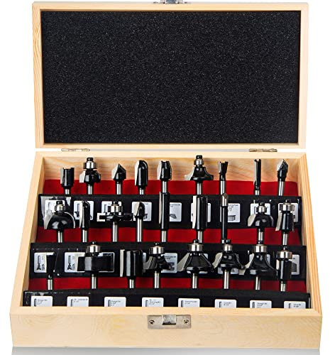 MAYLINE 1/4 Inch Shank Router Bit Set 26PCS Door&Drawer Front Edging Bits, Woodworking Milling Cutter Door Frame Tenon and Knives Cutter Wood Miter Carbide CNC (Yellow)