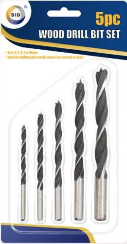Primes DIY 5 Piece Point Drill Bit Set for Wood, Accessories for Drill Drivers Black/Silver