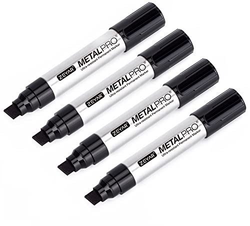 ZEYAR Permanent Markers Pen, JUMBLE Size, Aluminum Barrel, Set of 4, Premium Waterproof & Smear Proof Markers, Writes on most surfaces (4 Black Colors)