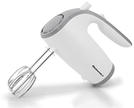 Elite Gourmet EHM-003X Batidora de mano eléctrica ultrapotente de 5 velocidades para la cocina, blanco
