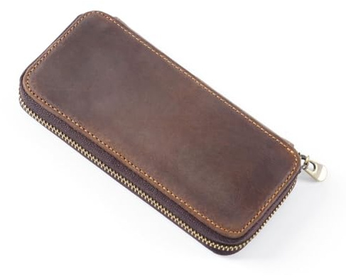 Estuche de cuero para lápices, con cremallera, con 3 lugares de cuerda elástica y 1 clip para tarjetas para la escuela y la oficina