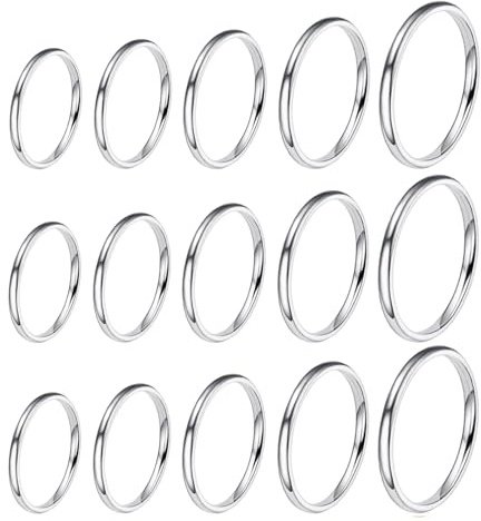 VELESAY 15 Piezas Acero Inoxidable Anillos para Mujeres Midi Apilable Anillos Nudillos Banda Anillos de Apilamiento 2MM Anillos de Nudillo Midi Banda Set Anillo