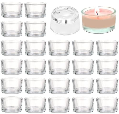Teelichtgläser Set, 24er-Pack Teelichthalter 4,5 cm Dm x 2,5 cm Höhe, Kerzengläser, klar Teelichthalter Glas für Heimdekoration, Hochzeiten, Partys & Tischdekoration