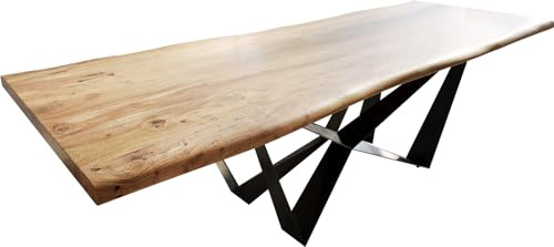 DELIFE Esszimmertisch Edge Akazie Natur 260x100 Spider Flachstahl Schwarz Live-Edge Esstisch