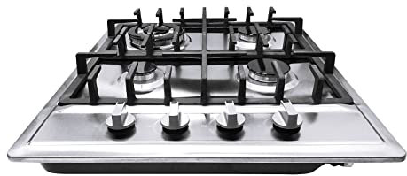 CLEADONG Piano cottura a gas a 4 fuochi, per gas propano, fornello da incasso, 23 pollici, in acciaio inox, per gas naturale/GPL, 59 x 51 cm
