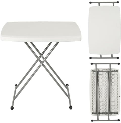 MUL-BOUTIQUE Klapptisch, Gartentisch, Kunststoff, höhenverstellbar, rechteckig, weiß, Campingtisch, faltbar, 75 x 50 cm, für den Innen- oder Außenbereich