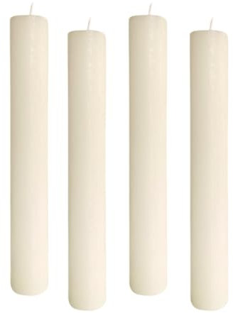 ukiyo 4er Pack Rustikale Stabkerzen H:24 cm Ø:3,4 cm - 24 Stunden Brenndauer - Dicke Kerzen Dinnerkerzen Tafelkerzen Kirchenkerzen, Farbe:Greige