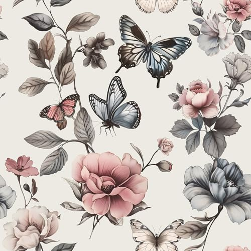 PeonyQueen Floral Wallpaper Peel and Stick 17.3x78.8 Vintage