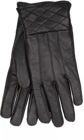 Foxbury Ladies Black Leather Gloves with Quilled Cuff | 100% Sheepskin Leather | 100% Polyester Lining | Sizes S/M & M/L (M/L)