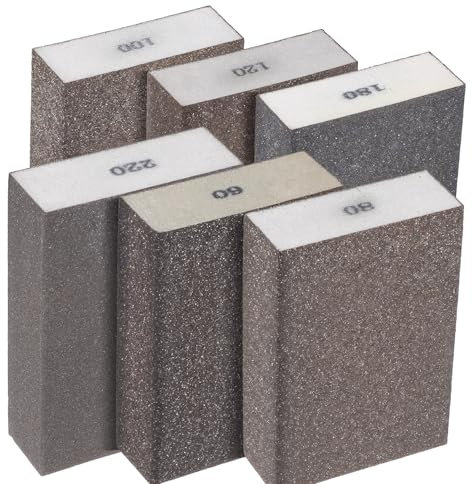 JJUNW 6 esponjas de lijado de madera, 6 esponjas de lijado diferentes, reutilizables, lijadora manual, papel de lija de madera para pulir diferentes materiales (60/80/100/120/180/220)