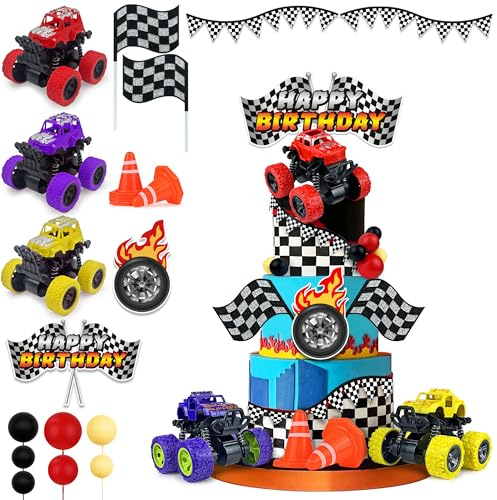 Truck Cake Decoration 3 Colors Off-road Vehicle Cake Top Decoration Ball Truck Themed Party Supplies (Colorful)