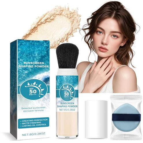 Mineral Powder Sunscreen with Brush,Mineral Magic Powder SPF 50 Face Sunscreen Portable Reef Safe Mineral Sun Protection,UVA & UVB Protection Natural SettingPowder,Lasting Lightweight Breathable