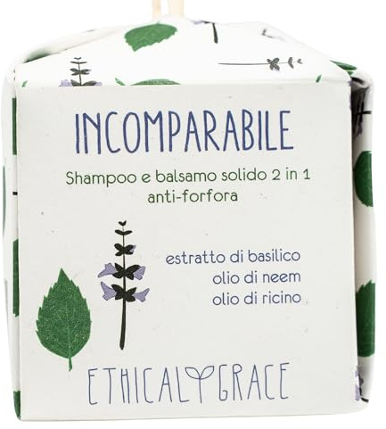 Ethical Grace - Incomparabile - Shampoo e Balsamo Solido Antiforfora Vegano ad Azione Lenitiva Contro la Forfora Shampoo Solido Naturale con Estratto di Basilico e Olio di Neem 90 gr