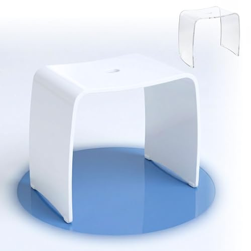 Meran Duschpall – Duschpall i Akryl med Handtag, Ergonomisk Sits, Halkfria Gummifötter & Tidlös Design (Klarar upp till 180 kg) (XL vit)