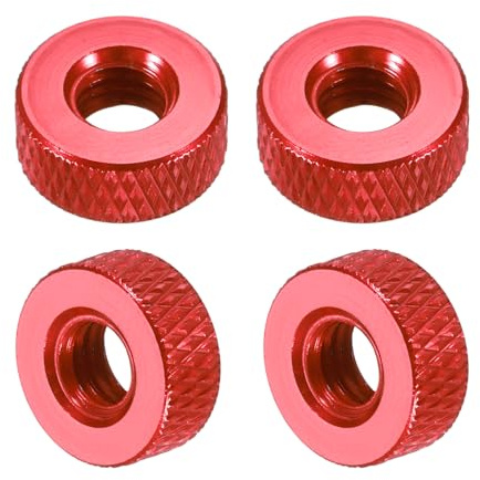 sourcing map 4 tuercas moleteadas, M6 x 12 mm x 5 mm hembra de aluminio plano a través de agujero pasante, tuercas de ajuste, tornillos de perilla para piezas de impresora 3D, máquina, bricolaje, rojo