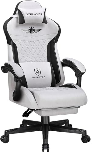 GTPLAYER Chaise Gaming, Chaise de Jeu Ergonomique en Tissu avec Soutien Lombaire, Chaise PC avec Dossier allongé, capacité de Charge jusqu'à 150 kg, Gris