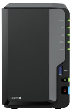 Synology DS225+ 32TB (Synology HAT33) 2-bay Plus series - Intel Celeron J4125 quad-core, 2GB non-ECC DDR4 SODIMM aggiornabile a 6GB utilizzando D4NS01-4G. 1 x 2.5GbE e 1 x 1GbE RJ-45 porta LAN