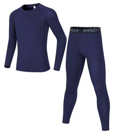 Dtone Kids Base Layer Set Boys Football Skins Athletic Thermal Long Sleeve Top and Leggings for Sport Ski Navy 6-7 Years