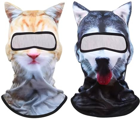 1/2pcs Dog Cat Ski Mask, Cats Dogs Funny Sheisty Masks with Ears, Animal Hood Sun Protection Windproof Balaclava Hat for Skiing Activities Outdoor (2)