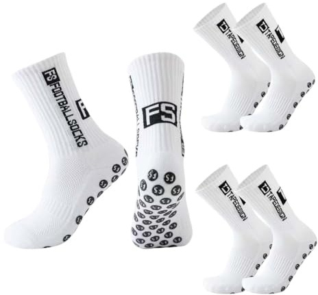 GNALIA Chaussette Foot Enfant 3 Paires, Couleur Blanc Taille 33-39 Antidérapantes Pour Football Et Basketball Chaussette