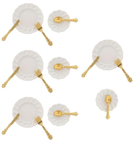 HOODANCOS 12 per Casa delle Bambole Stoviglie da Cucina Compatte Piatto Coltello Forchetta e Cucchiaio Accessori Realistici per Giochi e Esposizioni