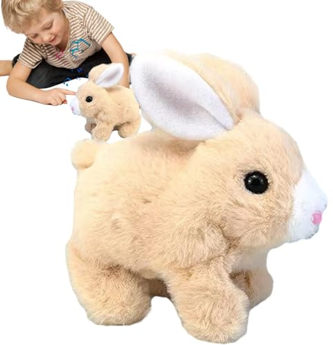 Electronic Bunny Toy - 16x9.5x15.5cm Walking Plush Rabbit, Hopping Bunny, Soft Interactive Pet, Cute Learning Rabbit | Animated Hopping Animal for Kids Home Classroom Outdoor Play Adventures