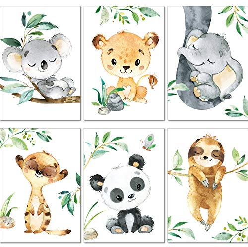 LALELU-Prints Abenteuerliche Safari: 6er Set Dschungel Elefant Kinderzimmer Poster - Deko für Jungen und Mädchen (Din A4 ohne Rahmen)