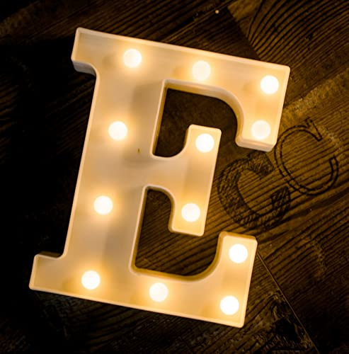 Foaky LED Letter Lights Sign 26 Alphabet Light Up Letters Sign for Night Light Wedding Birthday Party Battery Powered Christmas Lamp Home Bar Decoration (E)