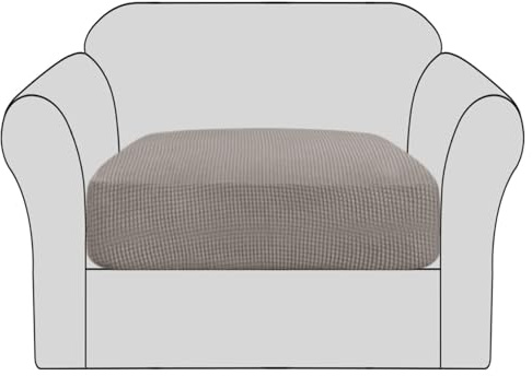 BellaHills Stretch Sofa Seat Cushion Cover Sofa Couch Cushion Furniture Protector Sofa Slipcover with Elastic Bottom Spandex Jacquard Fabric Small Checks(1 Piece, Taupe)