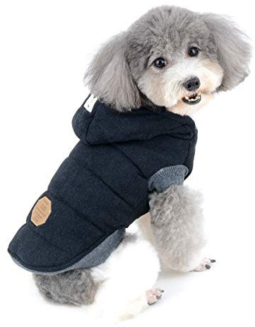 Ranphy Winterjacken Wintermäntel mit Kapuze für Kleine Hunde, Hundejacke mit Fleece Einlage Hundemantel aus Baumwolle Haustier Kleider Winddicht Jacke Bekleidung Kapuzenjacke für Katze Schwarz S
