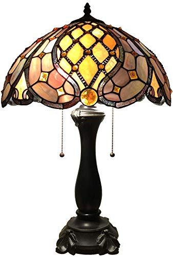Bieye L10818 Baroque Tiffany Style Stained Glass Table Lamp, Antique Lamp Base for Living Room Bedside Home Decoration, 16 x 24 inches