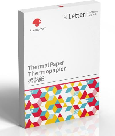 Phomemo US Letter Thermal Printer Paper, Advanced Thermal Printing, Phomemo Paper Compatible with TATTMUSE M08F-Letter, M832D, M834, MT800/A285M Portable Printer, 8.5 x 11, 200 Sheets