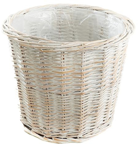 Arthur Cameron Pot de fleurs rond en osier avec doublure en plastique, parfait pour les plantes et fleurs d'intérieur – Peut également être utilisé comme poubelle à papier / poubelle de salle de bain